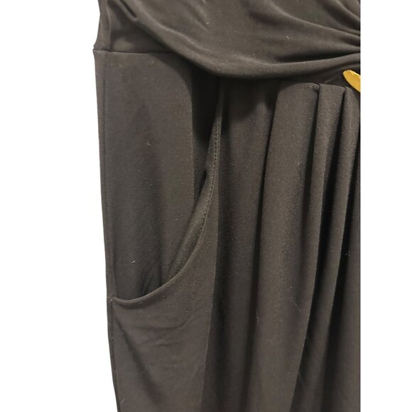 👗 2/$30Black Plunging Neckline Cocktail Dress Gold Buckle Accent & Pockets sz L - Picture 3 of 8